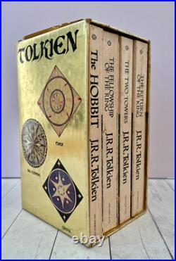 Gold Foil Book Set JRR Tolkien 1975 Hobbit Lord Of The Rings 4 PB Books