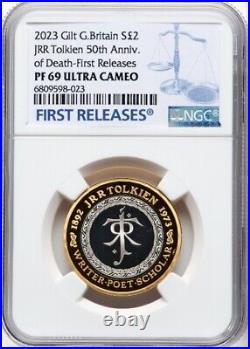 JRR Tolkien 2023 50th Ann Lord Of The Rings G Britain 0.999 SILVER Coin NGC PF69