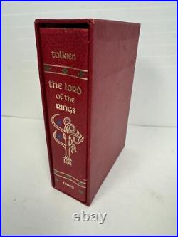 JRR Tolkien Lord of the Rings Red Leather HMCO Collector's Edition Book Map