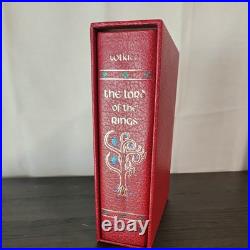 JRR Tolkien Lord of the Rings Red Leather HMCO Collector's Edition Book Map VTG