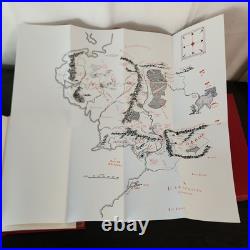 JRR Tolkien Lord of the Rings Red Leather HMCO Collector's Edition Book Map VTG