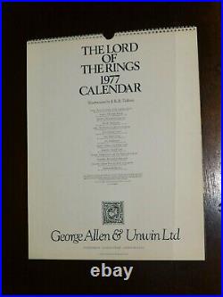 RARE The Lord Of The Rings 1977 Calendar J R R Tolkien George Allen & Unwin