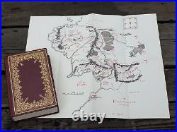 The Lord Of The Rings JRR Tolkein Red And Gold Leather Hardback Map Incl