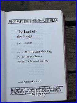 The Lord Of The Rings JRR Tolkein Red And Gold Leather Hardback Map Incl