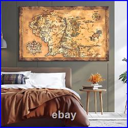 The Lord of the Rings Map Middle Earth Framed Canvas Wall Art Tolkien Gift