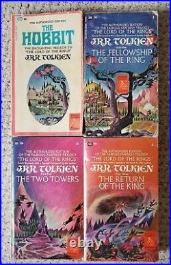 Vintage JRR Tolkien 1972 Lord of The Rings 3 Book Set + The Hobbit Ballantine